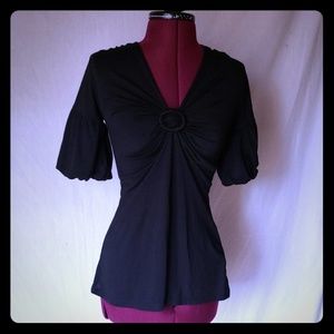 Black v neck gem top Sharagano